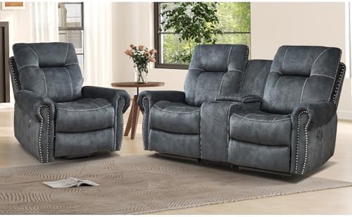 EBELLO 2 Piece Reclining Living Room Set, Soft Fabric Sofa Set, Single Power by EBELLO