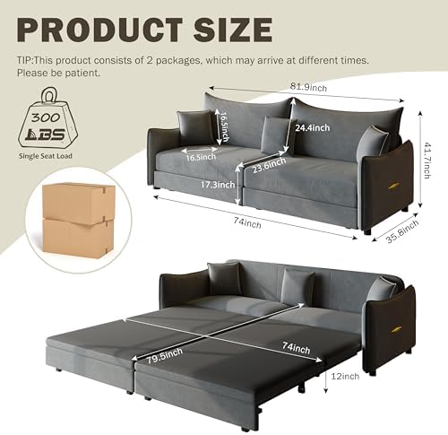 81.9" King Pull Out Sofa Bed, 3-in-1 Convertible Sleeper Sofa - Image 3