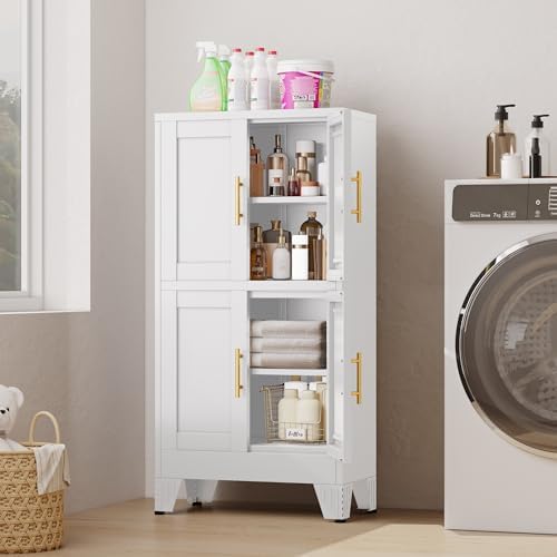47” White Metal Bathroom Storage Cabinet, Kitchen Pantry Cabinet - Image 6