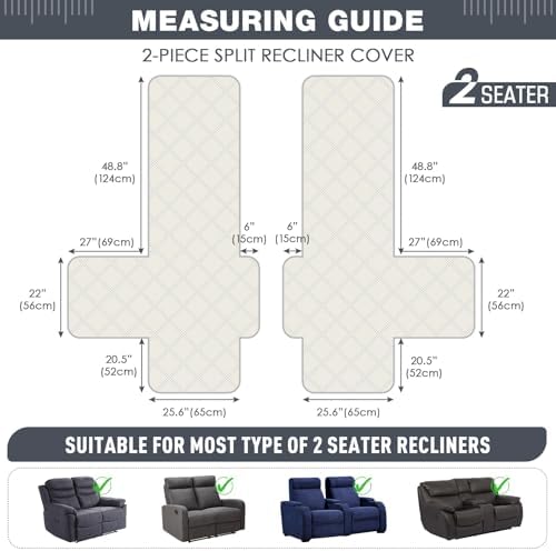 TAOCOCO 100% Waterproof Recliner Loveseat Covers 2 Seater, Split Loveseat Covers - Image 4