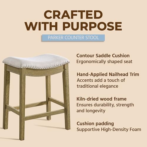 ROME + OAK Parker 26" Counter Stool, Backless Saddle, Natural Wood, 3 Pack - Image 5