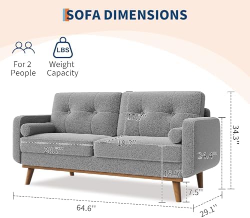 IDEALHOUSE 65" Mid Century Modern Couch Sofa Loveseat - Image 2