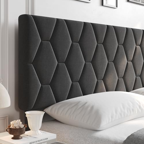 Beige King Size Upholstered Platform Bed Frame – Adjustable Headboard – - Image 3