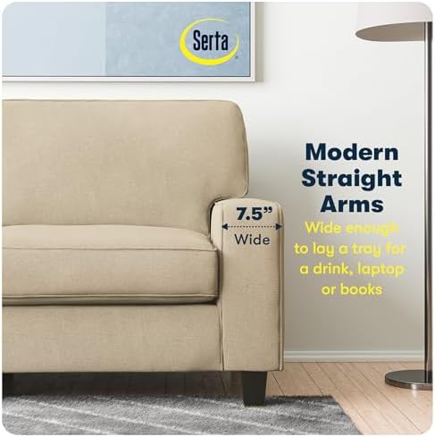 Serta Palisades 73" Track Arm Sofa, Easy Care Polyester, Soft Pillow Back - Image 6