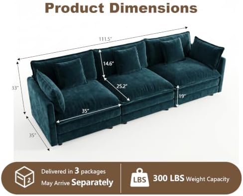 3 Piece Sofa Set, Deep Seat 3 Seater Sofa - Image 2