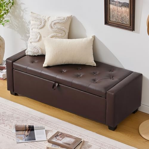 Huatean Home 48" Ottoman with Storage, Dark Brown Storage Ottoman Bench - Image 5