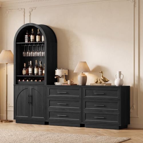 Fatmok Modular Coffee Bar with LED Lighting, Charging Station, Arched Wooden by Fatmok