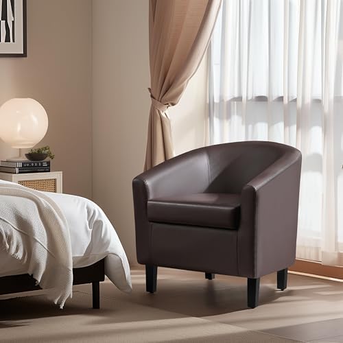 Yaheetech Accent Chairs, Faux Leather Barrel Armchairs Espresso - Image 4