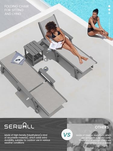 SERWALL Textilene Patio Chaise Lounge Chair, HDPE Outdoor Lounger - Image 5