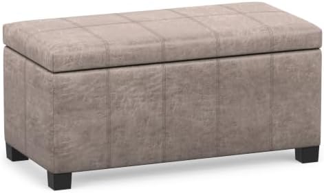 SIMPLIHOME Dover 36" Wide Vegan Leather Storage Ottoman in Grey by SimpliHome