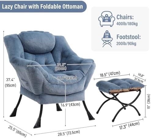 Furlide Lazy Chair with Ottoman, Plush Reading Chair - Image 2