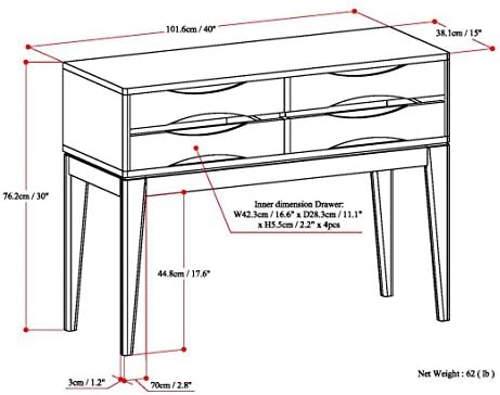 SIMPLIHOME Harper 40" Wide Solid Wood 4-Drawer Console Table in Walnut - Image 2
