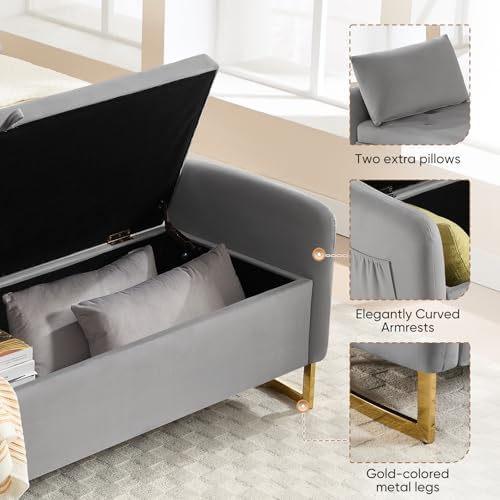 Storage Bench for Bedroom, 65 in End of Bed Storage Bench Light Grey - Image 5