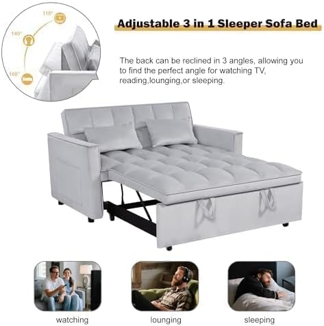 Sleeper Sofa Bed with Adjustable Backrest & Side Pockets - Image 7