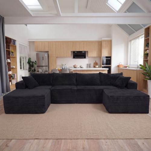Claiks 120" Boneless Couch, U-Shape Corduroy Sectional Sofa by CLAIKS