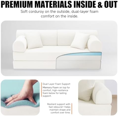 79" Memory Foam Sofa Bed, High Backrest Convertible Futon Boneless Couch - Image 4