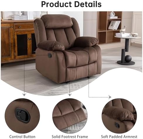 EBELLO Manual Recliner Chair, Classic 3 Seat Reclining Sofa - Image 5
