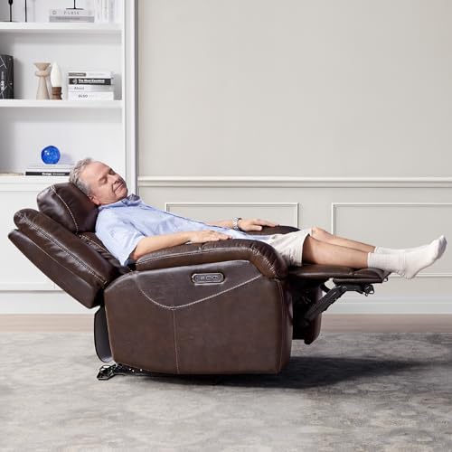 Watson & Whitely Genuine Leather Wall Hugger Power Recliner, Dark Brown - Image 4