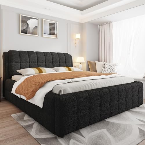 SOFTSEA California King Upholstered Bed Frame, Fleece Fabric Floor Platform Bed - Image 3