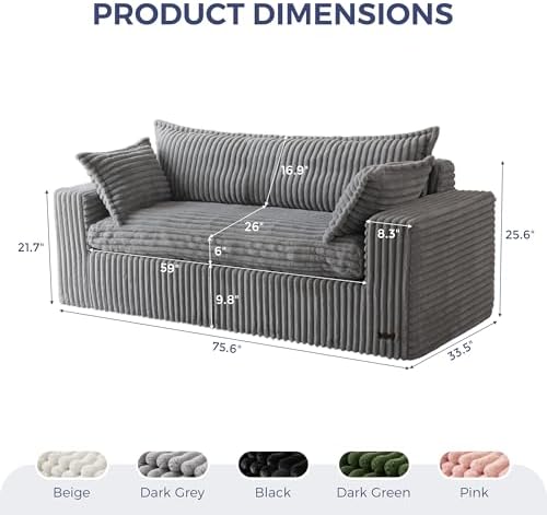 MAXYOYO Boneless Couch, 76-Inch Couch in a Box, Oversized 3-Seater Sofa - Image 2