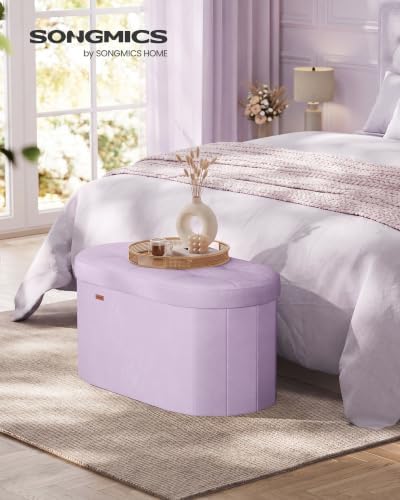 SONGMICS Folding Ottoman with Storage, Oval Bench, Velvet Fabric - Image 2