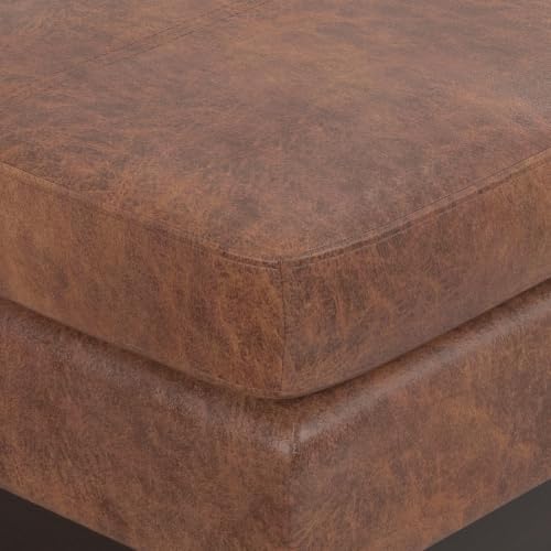 SIMPLIHOME Carlson 27" Wide Woven Fabric Rectangle Ottoman in Saddle Brown - Image 6