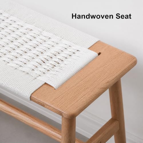31.5'' Woven Dining Beach with 100% Solid Oak Wood Bench Frame, Hand Knitted - Image 4