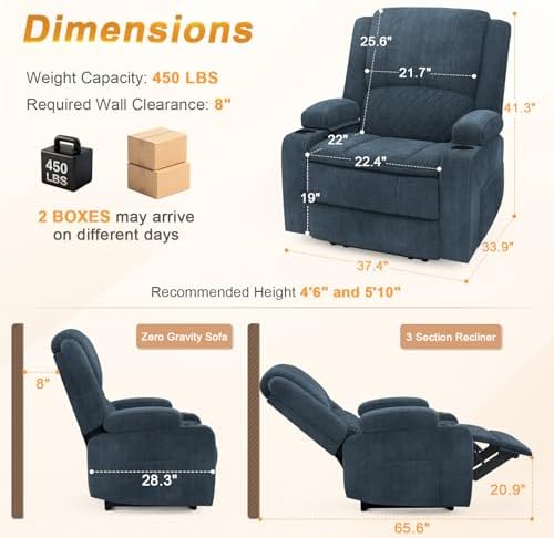 Oversized Manual Recliner Chair, 3X Reclining Sofa Chairs - Image 2