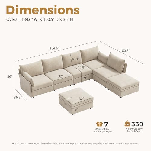 ABCASA 134.6" Oversized Modular Sectional Sofa, Large 7 Seater L Shaped Couch - Image 2