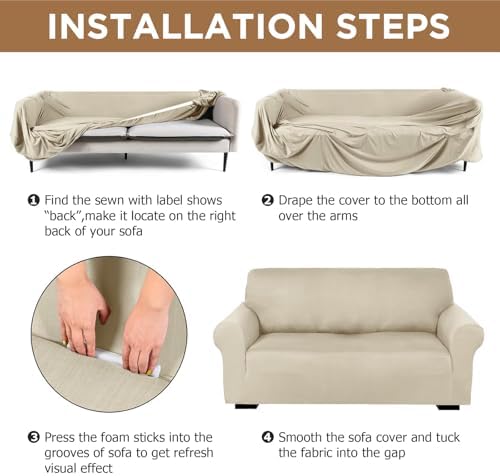 Peryiter 2 Pcs Couch and Loveseat Sofa Covers, Milk Silk - Image 3