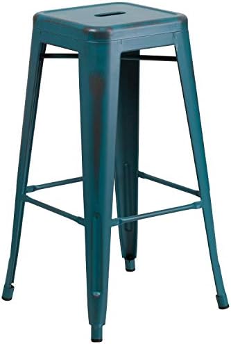 Flash Furniture Kai Commercial Grade 4 Pack 30" High Backless Distressed Kelly - Image 4