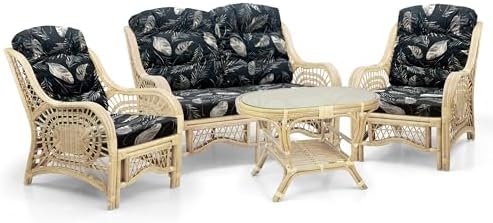 Malibu Lounge Set of 4: 2 Natural Rattan Wicker Chairs, Loveseat and Coffee - Image 2