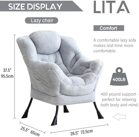 LITA Lazy Chair, Comfy Accent Reading Chair, Plush Grey - Image 3