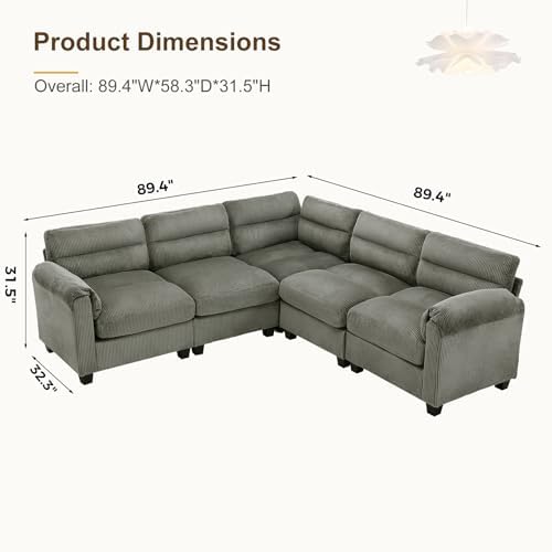 HAOMARKETS 90" Wide Modular Sectional Corner Sofa Couch, Oversized Corduroy L - Image 2