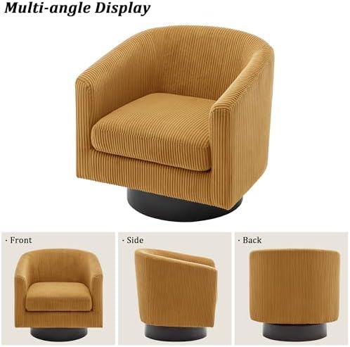 Pia Ricco Set of 2 Corduroy 360° Swivel Barrel Accent Chair Orange - Image 5