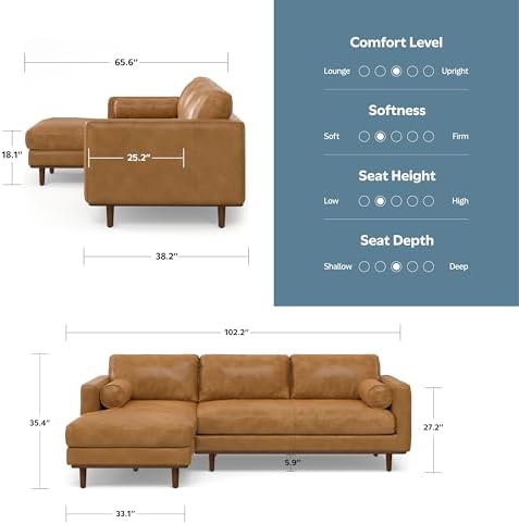 SIMPLIHOME Morrison 102" Wide Full-Grain Leather Left-Facing Sectional Sofa - Image 3