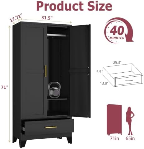 GAIOUS Metal Armoire Wardrobe Closet Cabinet - Image 2