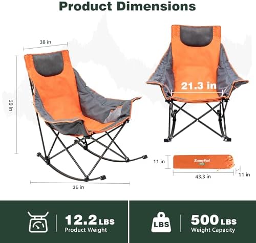 SUNNYFEEL Oversized Folding Rocking Camping Chair 2 Pack, 500lbs Orange - Image 3