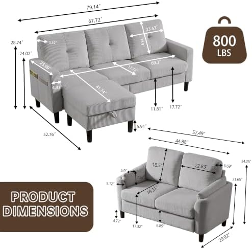 2 Piece Sectional Sofa Couch Set, 3-Seater Couch and Loveseat - Image 2