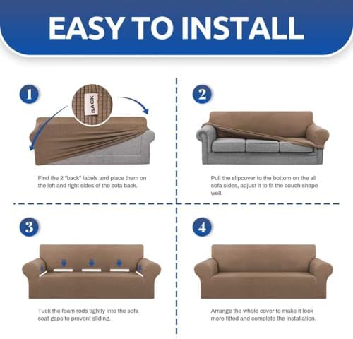 KEKUOU Stretch Couch Covers for Sofa, 3 Cushion Couch Slipcover - Image 6