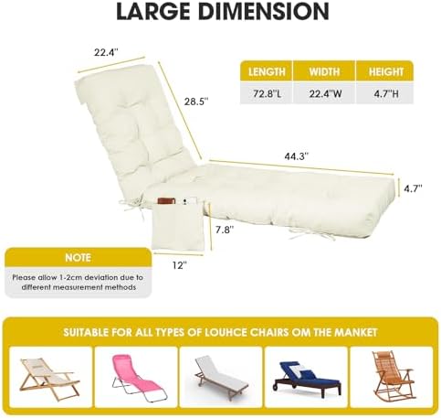 Yddsky Outdoor Chaise Lounge Chair Cushion, Lounge Chair Cushions Thickened - Image 2