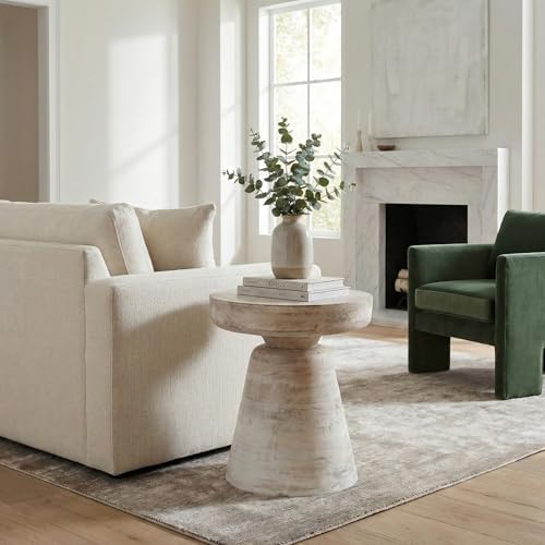 SIMPLIHOME Robbie 16" Wide Solid Wood Round End Table in White Wash - Image 2