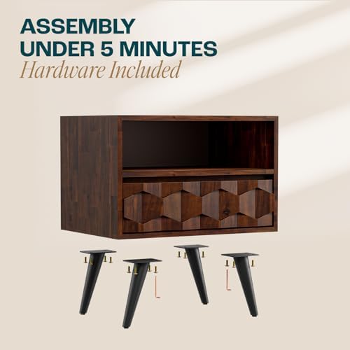 Bme Georgina Wood Nightstand, 1 Drawer & Open Shelf, Mid Century - Image 5