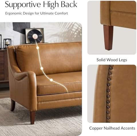 HULALA HOME Faux Leather Sofa - Image 3