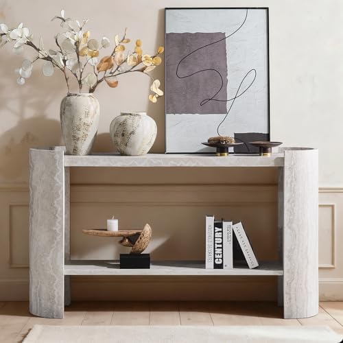 LKTART 53" Console Table with Faux Marble Pattern, 2-Tier Storage Shelves - Image 3