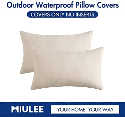 MIULEE Decorative Outdoor Pillow Covers Lumbar Waterproof 12x20 Beige - Image 6