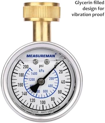 MEASUREMAN 2-1/2" Glycerin Filled Stainless Steel Water Pressure Test Gauge - Image 2