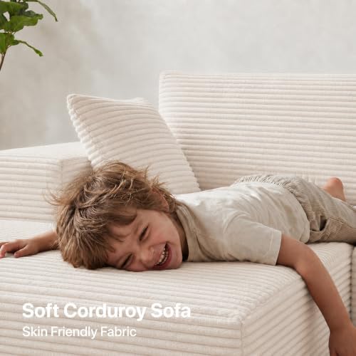 Claiks 132" Boneless Couch, U-Shape Corduroy Sectional Sofa - Image 4