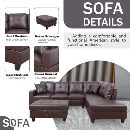 L-Shaped 3-Piece Faux Leather Sofa - Image 3