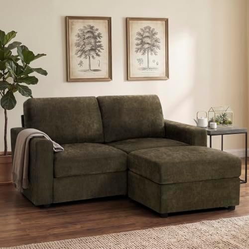 69” Chenille Loveseat Couch W/Movable Ottoman - Image 5